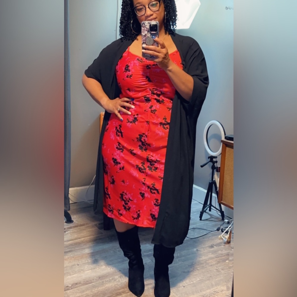 Silky Red and Black print dress